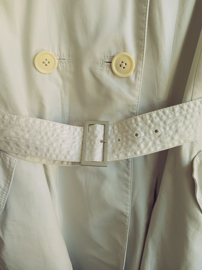 Markowy płaszcz trench TED BAKER  beżowy nude elegancki midi z paskiem