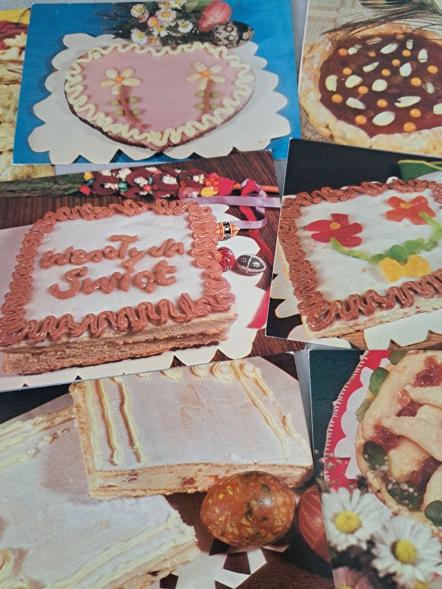 zestaw pocztówek z przepisami na ciasta, PRL
