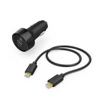 Hama Ładowarka Samochodowa USB C 3A, 18W + kabel C 1,5 czarna, OUTLET
