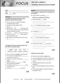 Focus 2 Second Edition Unit test answer key