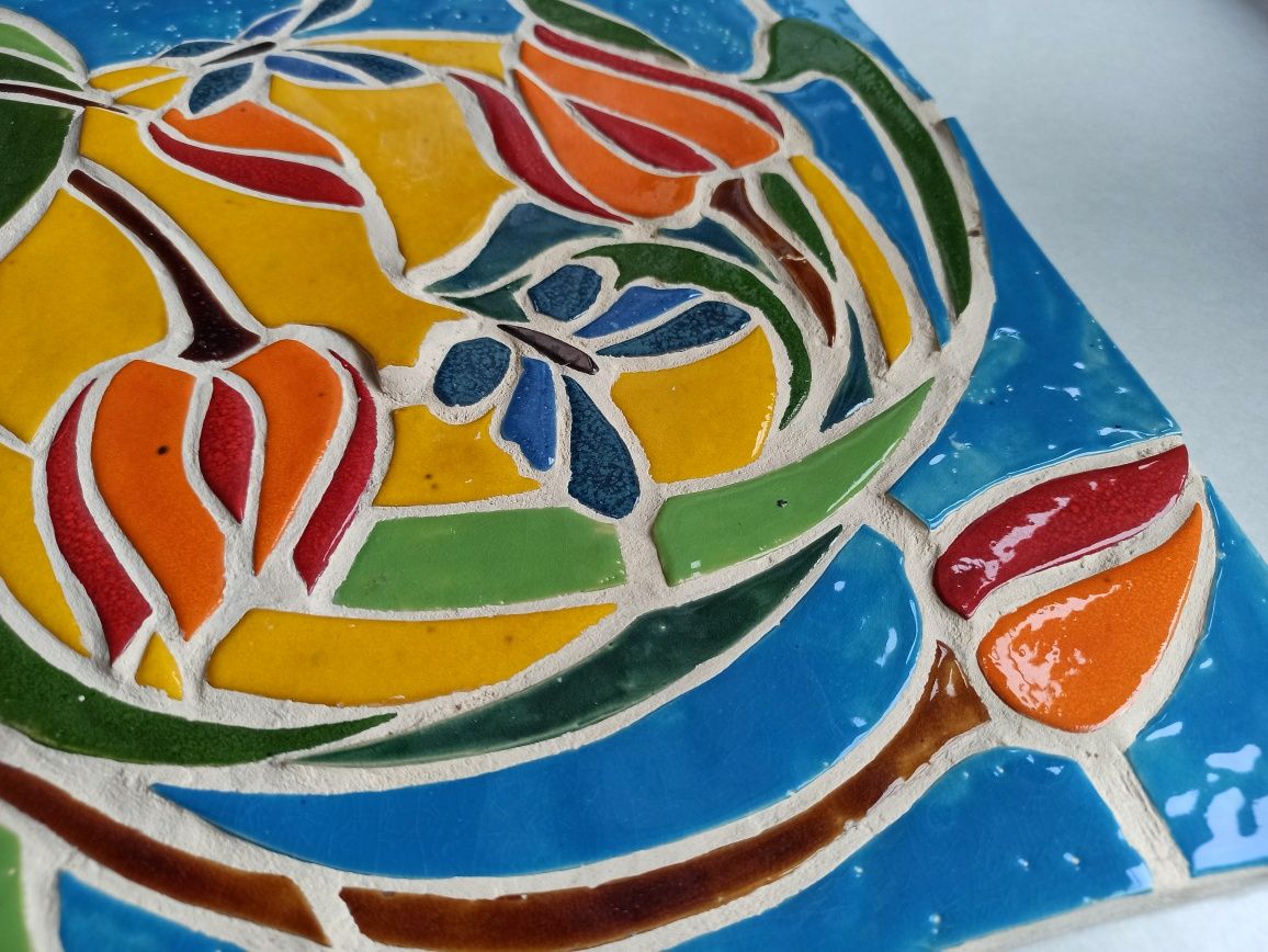 mozaika ceramiczna ręcznie robiona obraz 37 cm kwiaty