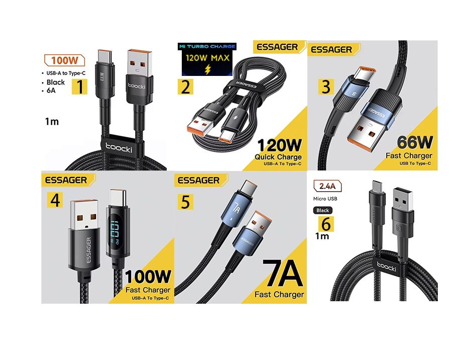 Mi Turbo Charge Кабелі Essager / Toocki 100W,120W PD QC швидка зарядка