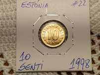 Estónia - moeda de 10 senti de 1998 (animais)