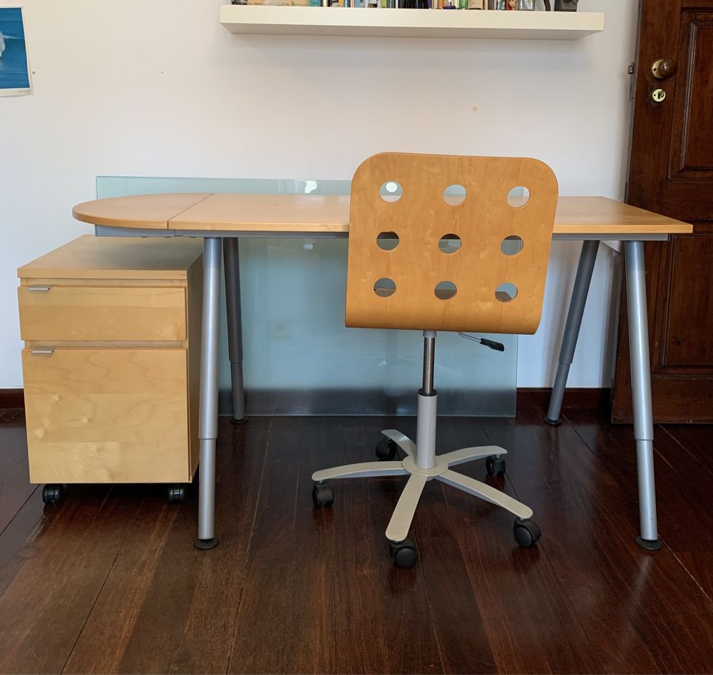 Conjunto secretaria IKEA Galant + cadeira + módulo gavetas