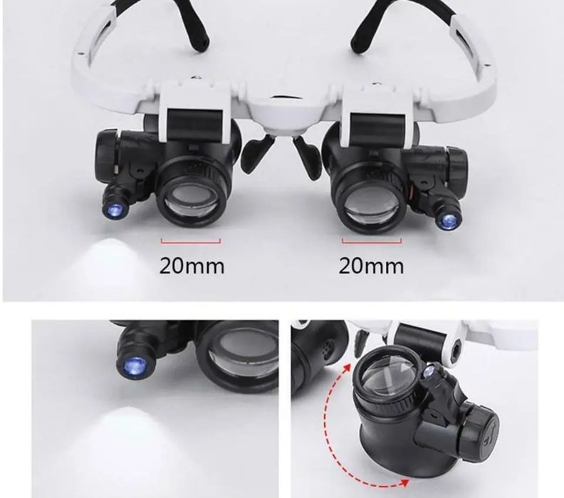 Бінокулярна лупа-окуляри 9892Н-3 з світлодіодним підсвічуванням