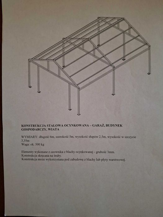 KONSTRUKCJA OCYNKOWANA – Garaż, Wiata, Budynek gospodarczy - 5mx6m
