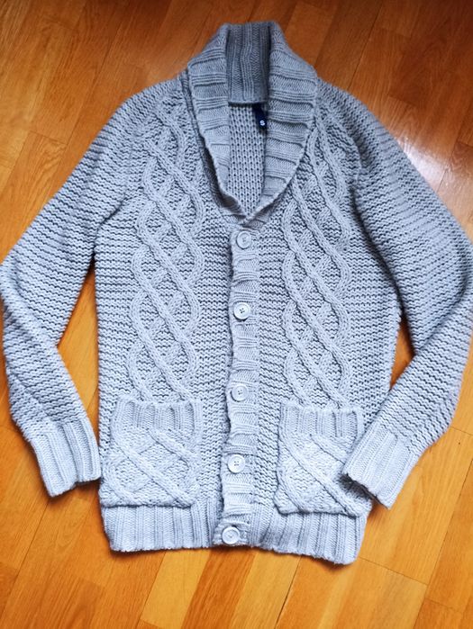 Sweter 36 S damski kardigan szary ciepły