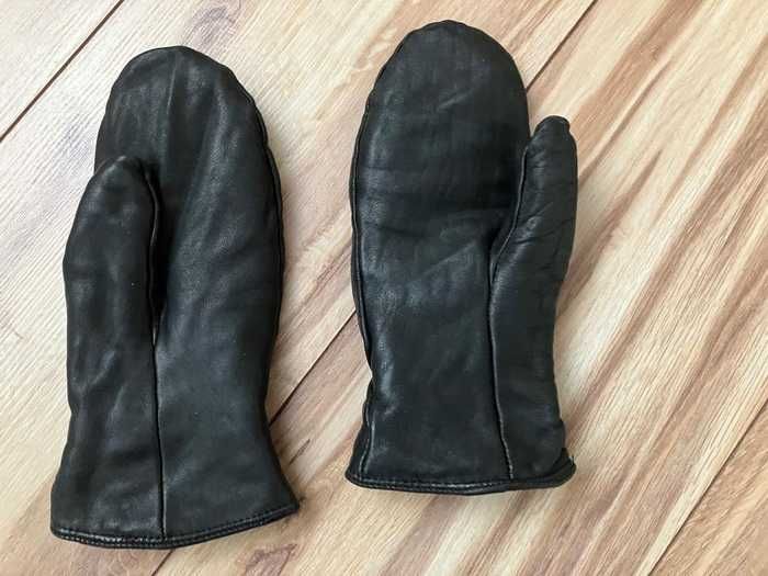 Rękawiczki skórzane "łapki", jeden palec, czarne, damskie