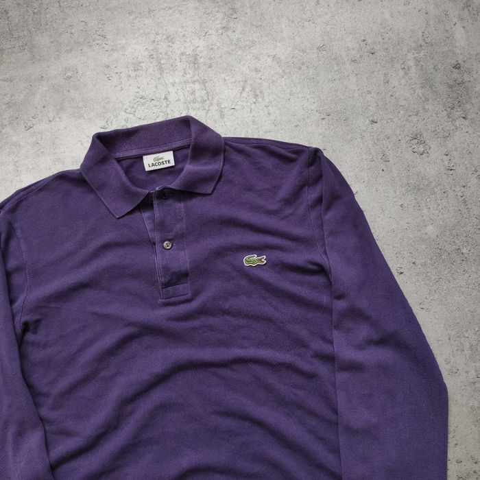 MĘSKA Koszulka Bawełna Fioletowa PREMIUM Polo Długi Rękaw Lacoste Haft