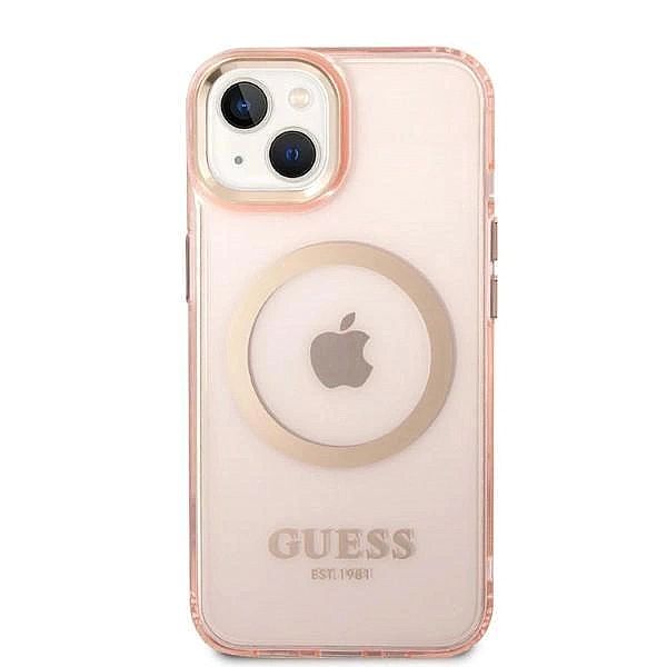 Etui Guess Gold Outline Translucent MagSafe na iPhone 14 Plus - różowe
