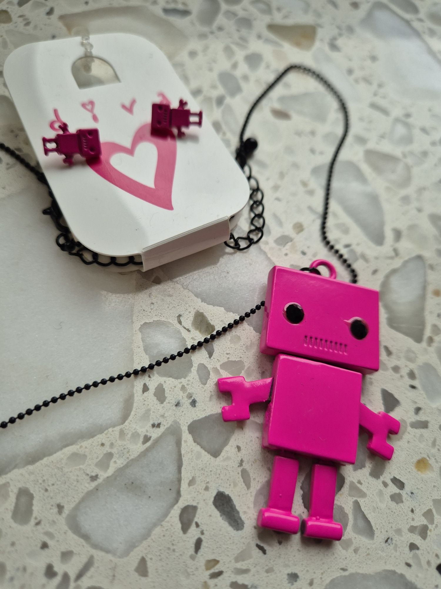 Zawieszka łancuszek + kolczyki dla dziewczynki robot
