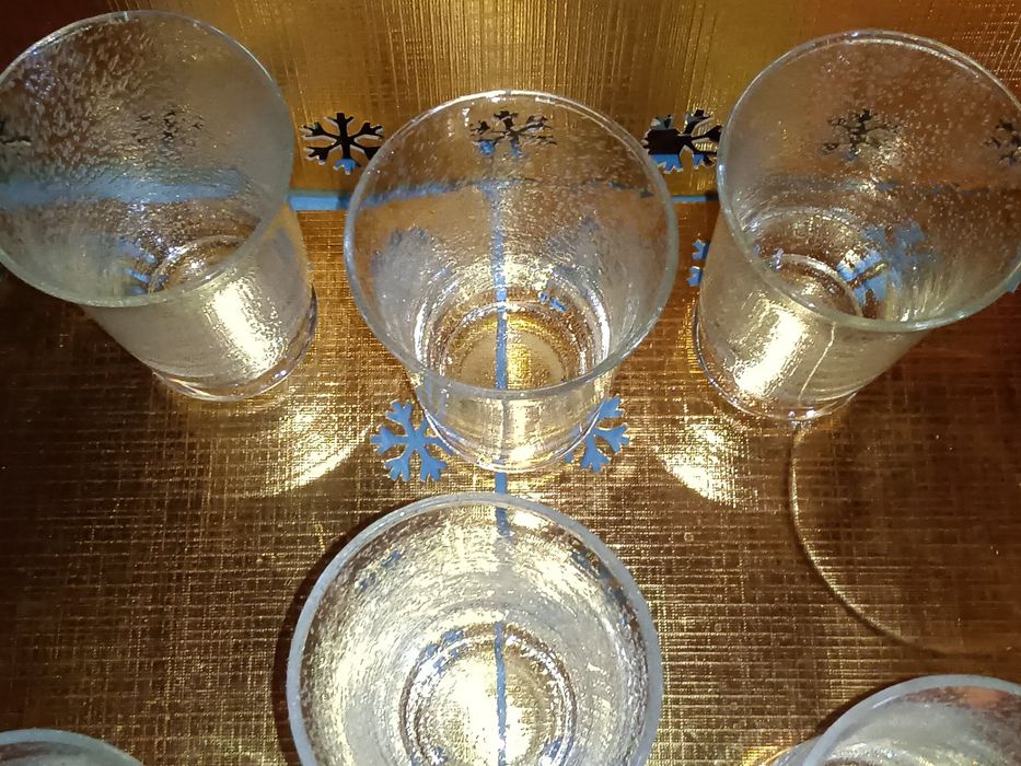 6 X HAND MADE śliczne wysokie szklanki Krosno Tarnów SZKŁO SPIENiONE