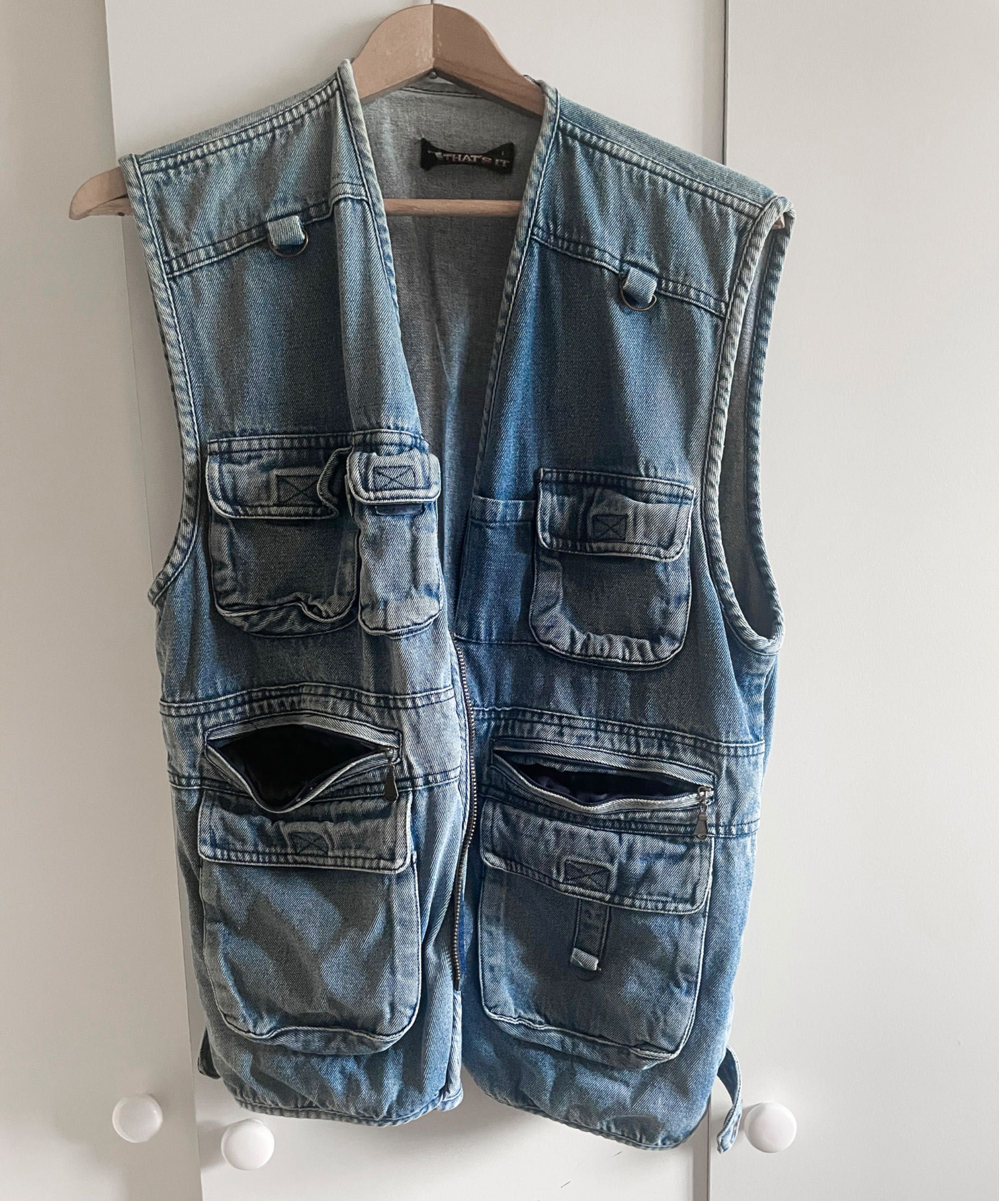 Kamizelka y2k jeans rybacka na ryby niebieska L bezrękawnik łowiecki