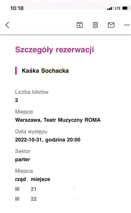 Kaśka Sochacka dwa bilety koncert Warszawa Teatr Roma 31.10.2022