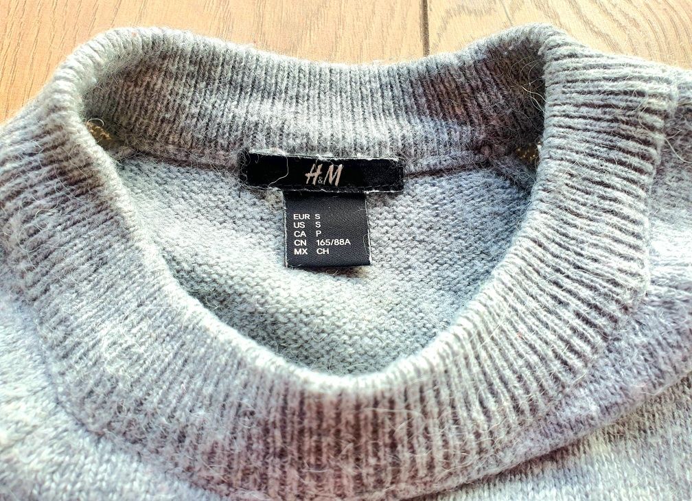 H&M szary wełniany sweter haft cekiny perfuma 38/M