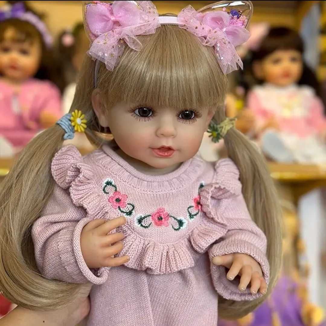 10)Кукла Реборн реалистичная с белыми волосами 55см
