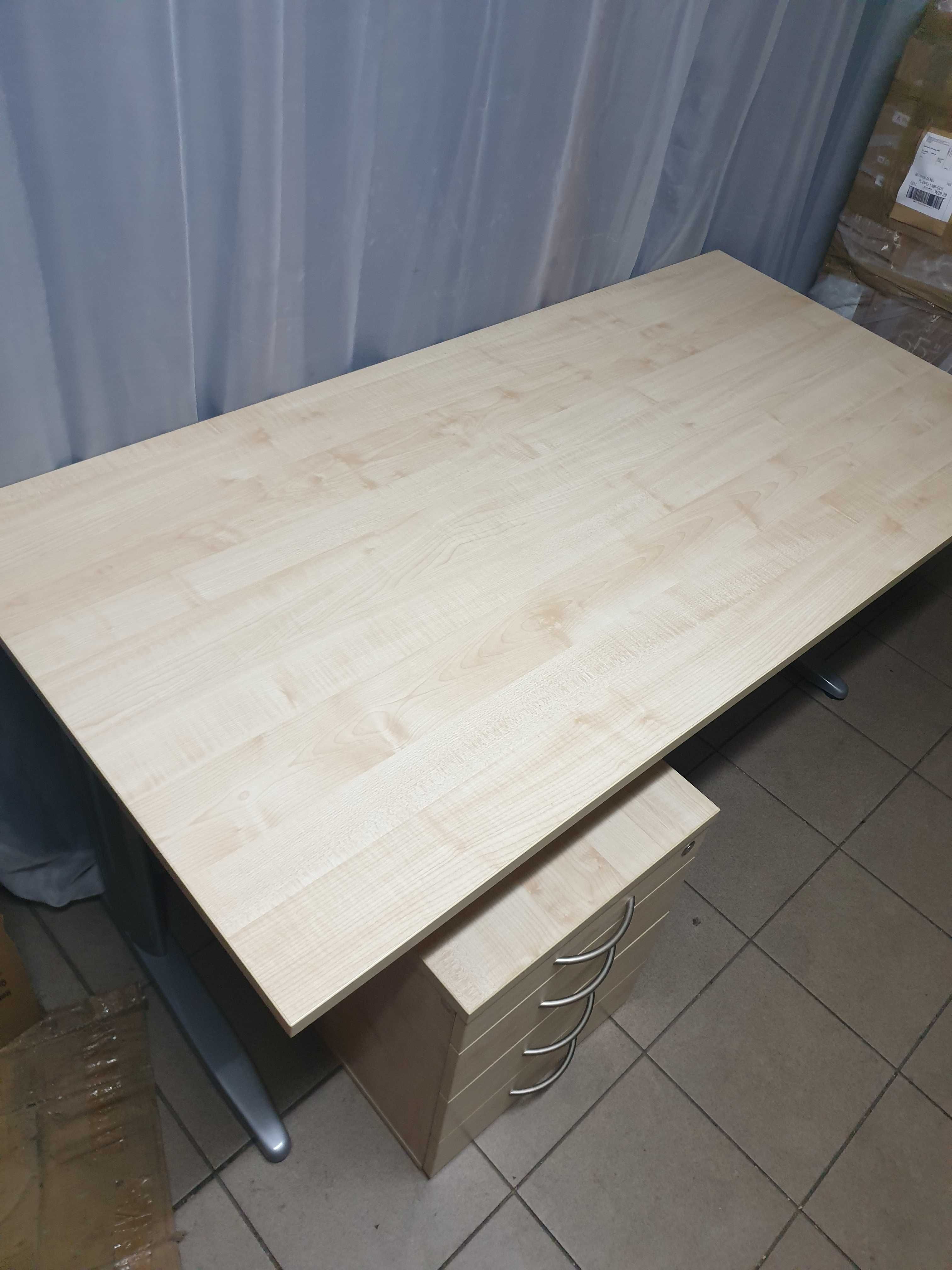 Biurko z kontenerkiem IKEA duze  jasne srebrne nogi stol biurowy blat