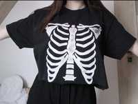 koszulka krótka crop top bluzka szkieletn kości szkieletor goth