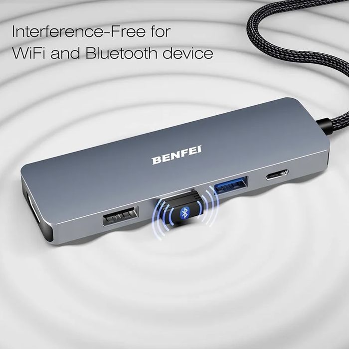 USB-хаб BENFEI 5-в-1 з HDMI 4K (сертифікований), живлення 100 Вт