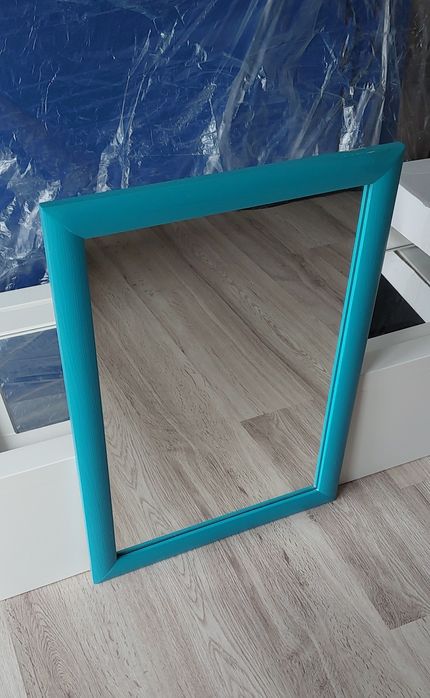 Lustro ścienne łazienkowe 70x50 cm - turkusowa drewniana rama