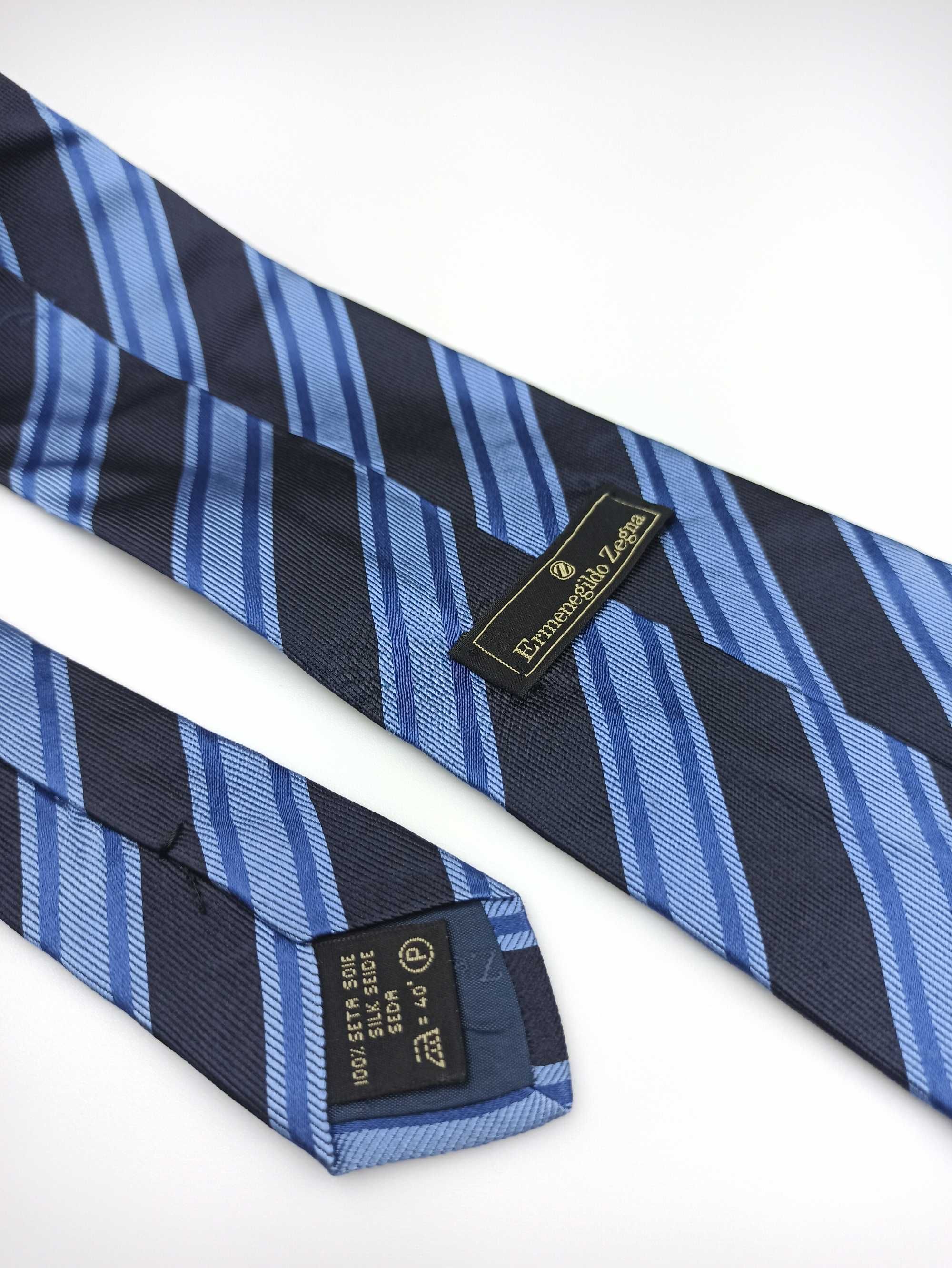 Ermenegildo Zegna granatowy niebieski jedwabny krawat w paski ulu61