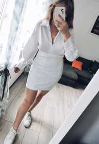 Biała sukienka koszulowa Zara M 38 L 40 zara white shirt dress