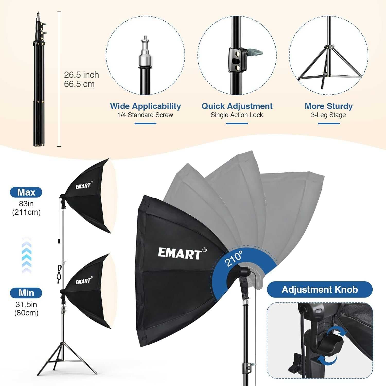 EMART Zestaw oświetleniowy Softbox 65 CM zestaw oświetleniowy