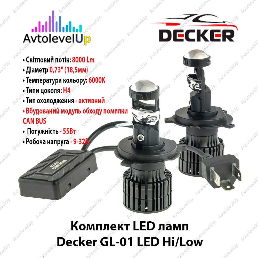 Комплект LED ламп c линзой  GL-01 H4, H7, H11, HB3, HB4 CAN BUS 12 мес