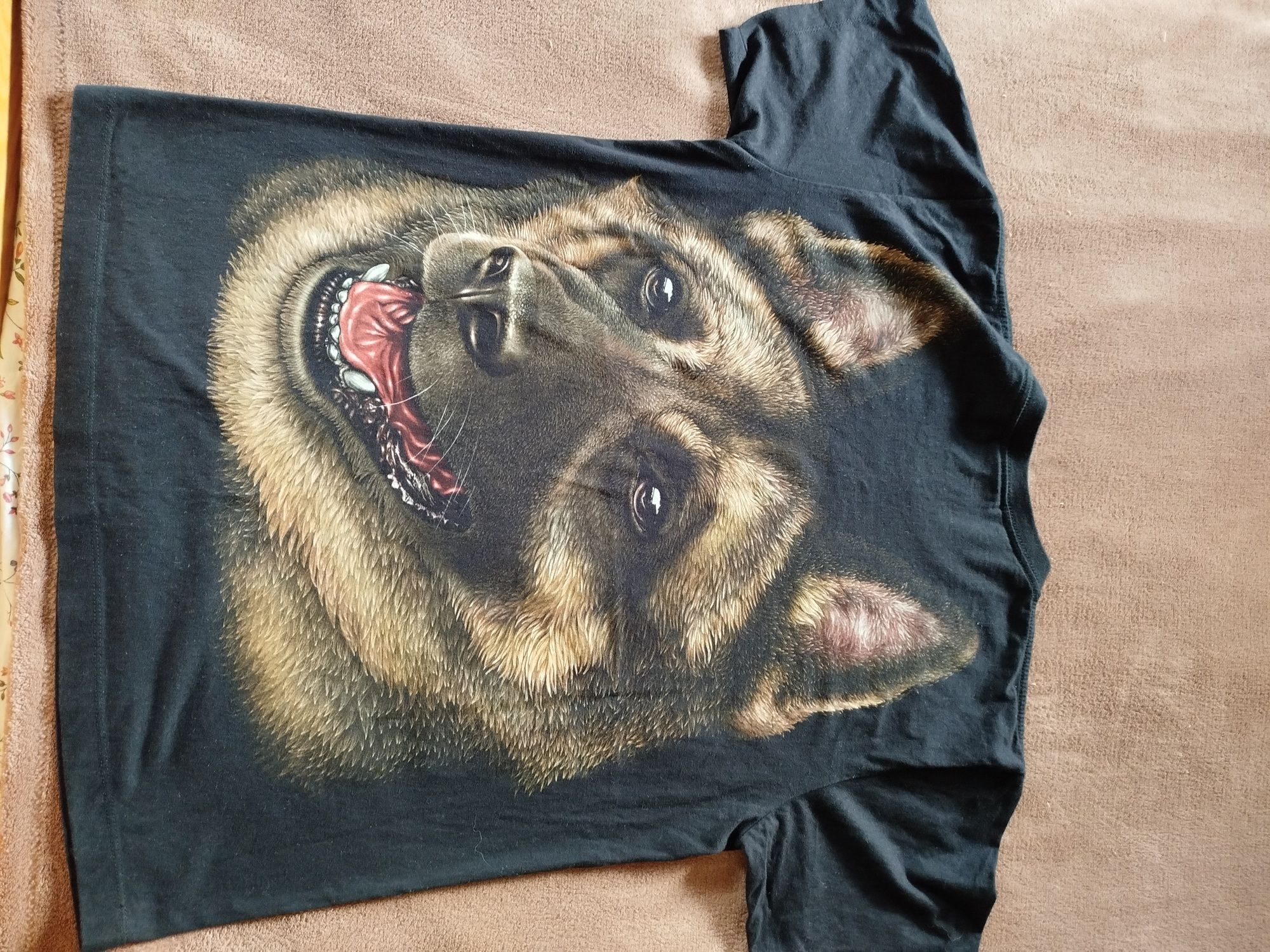 T-shirt męski czarny bawełna owczarek pies L