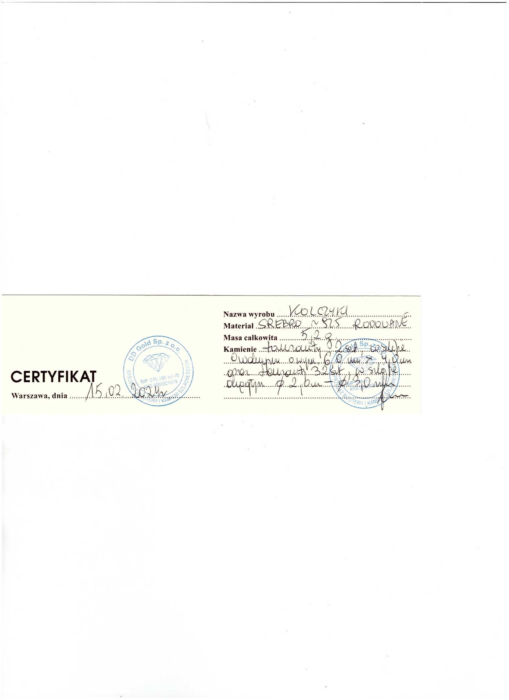 kolczyki srebro 925 tanzanity 5,2 g certyfikat