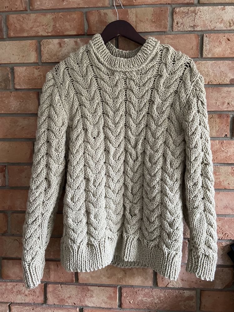 Sweter wełna beżowy hand made nowy 38/M