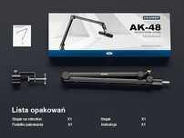 Ramię mikrofonowe Aokeo AK-48 (statyw do mikrofonu, uchwyt, mocowanie)