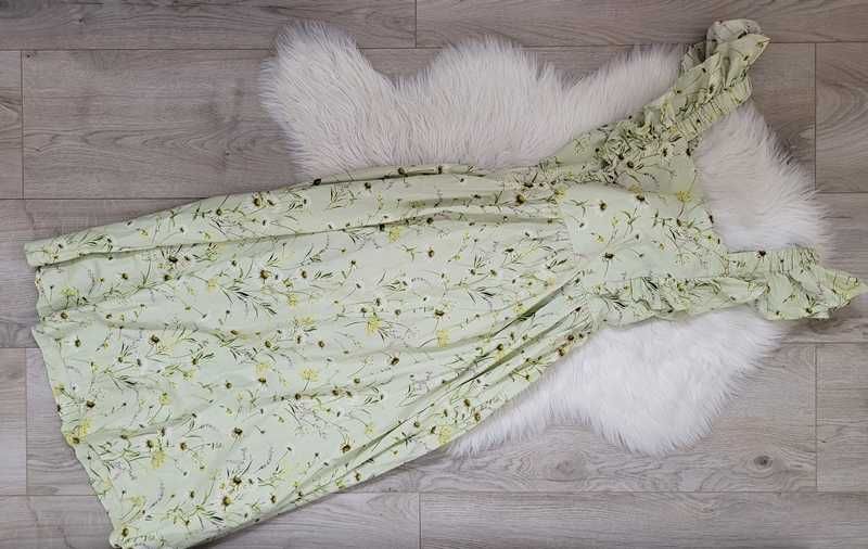 Zielona pastelowa letnia, midi sukienka z odkrytymi plecami, H&M, M 38