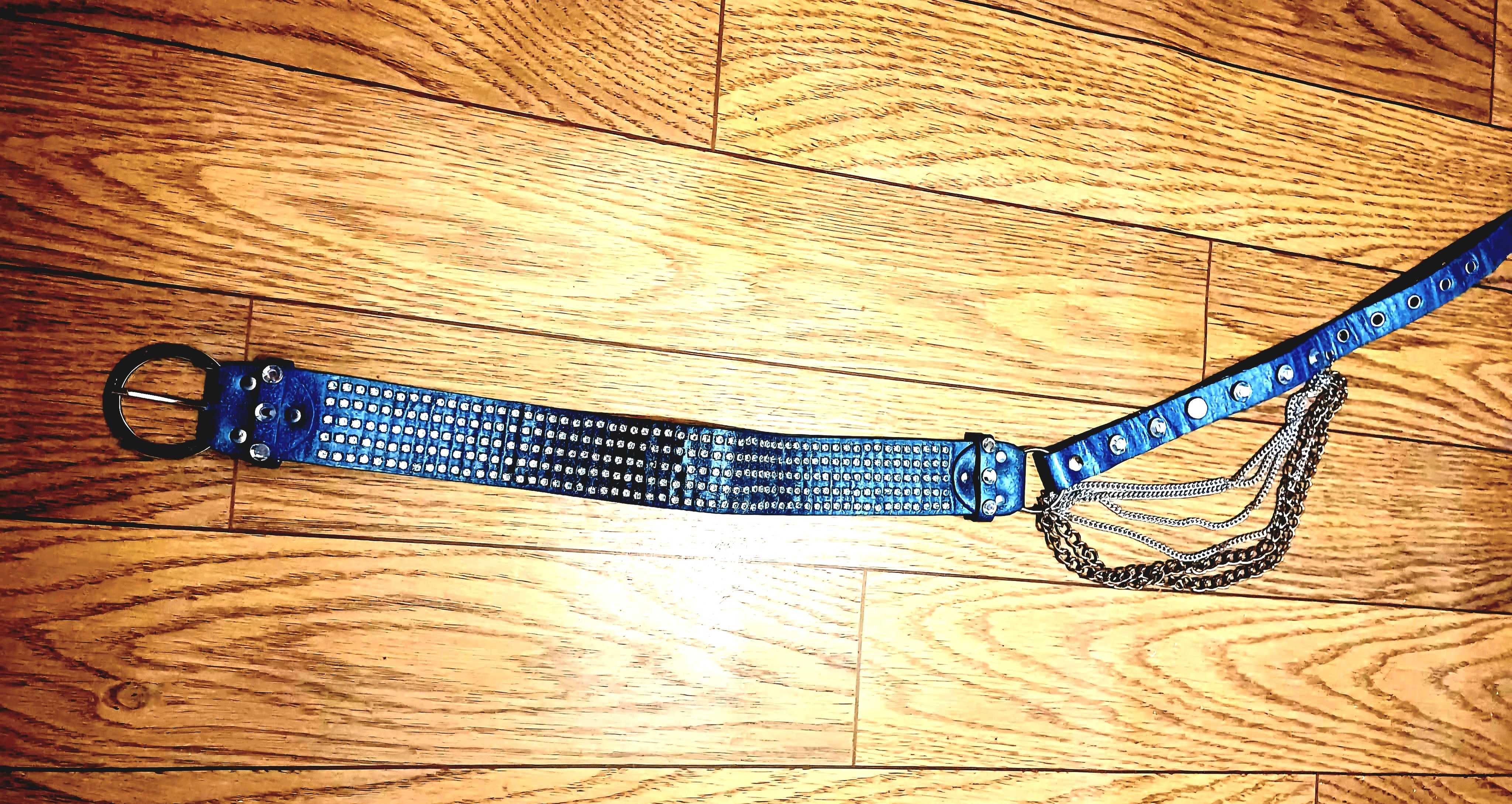 Pasek  z ćwiekami i łańcuchami 85 cm
