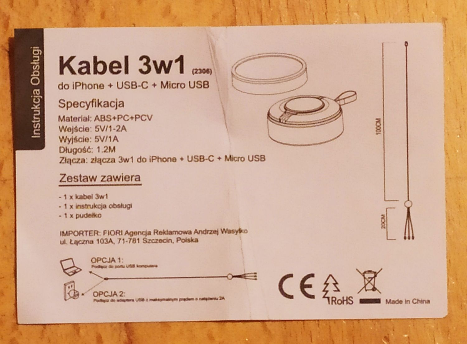 Kabel USB 3 w 1 do iPhonu ,smartfon i telefonu+ gratis