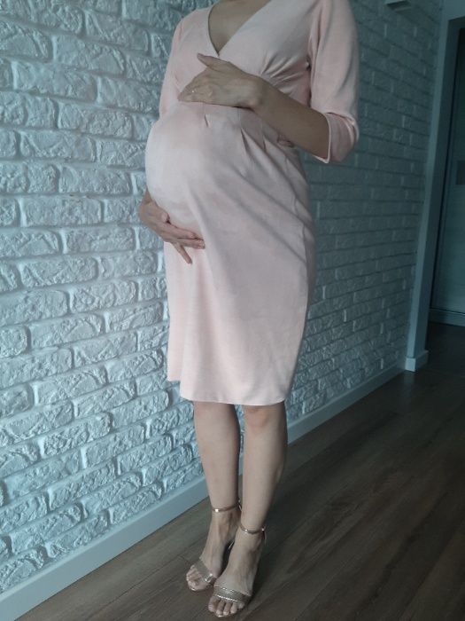 Sukienka ciążowa zamszowa dresówka rozm. 38/40 pudrowy róż
