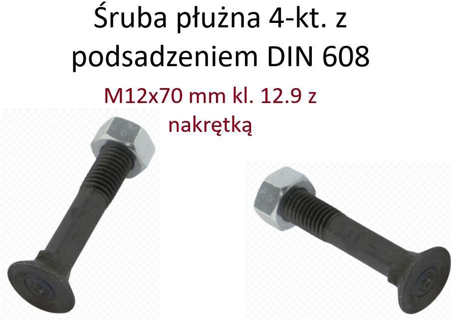 Śruba płużna4-kt.z podsadzeniem DIN608 M12x70mm kl.12.9 z nakrętką x25