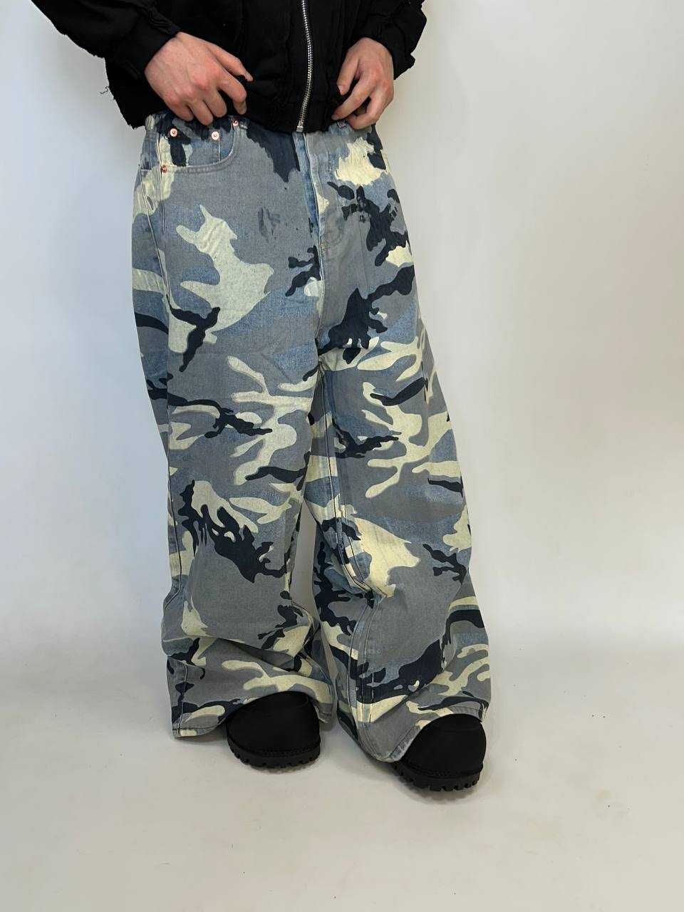 Штани джинсы камо camo голубые серые камуфляж baggy джинси штаны