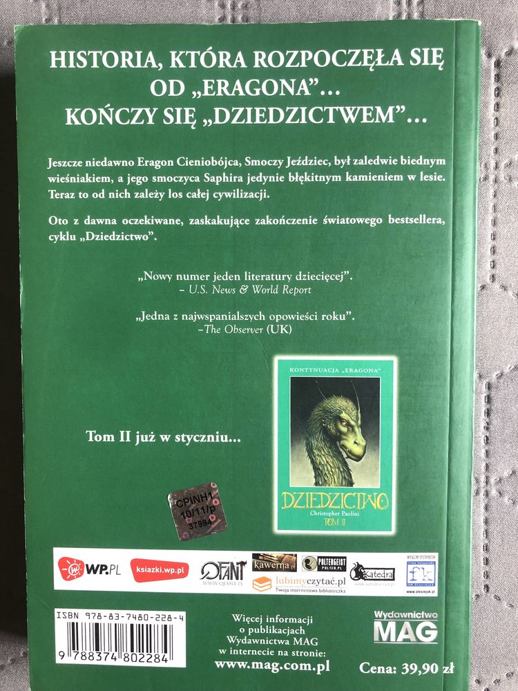 919. Dziedzictwo T.I. Christopher Paolini. Eragon