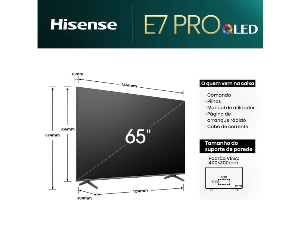 TV HISENSE 65E7NQ-PRO (QLED - 65'' - 165 cm - 4K Ultra HD - Smart TV