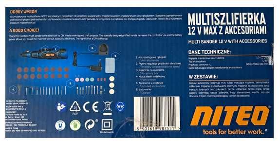 Multiszlifierka Akumulatorowa 12V NITEO + Akcesoria