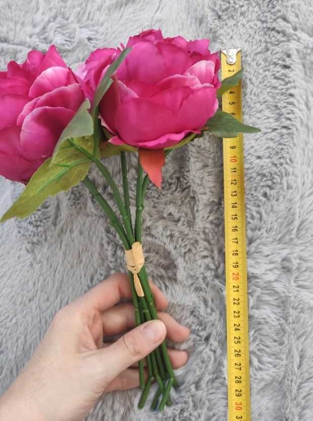 3 piwonie amarant sztuczne kwiaty ciemny róż 30cm bukiet
