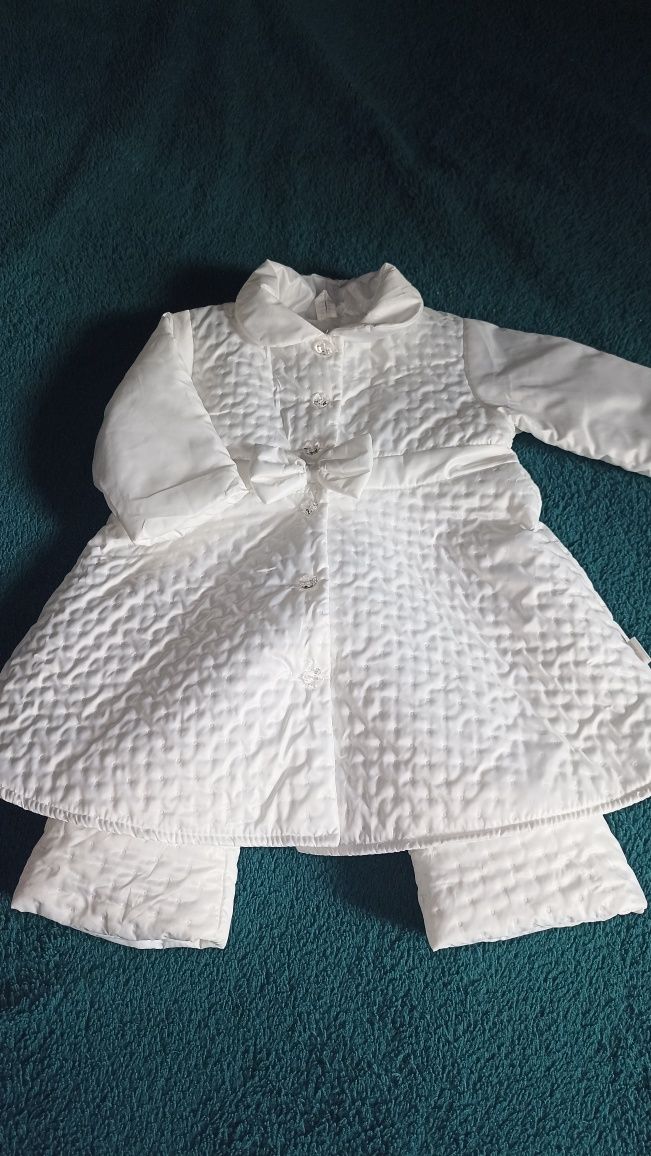 Komplet zimowy ubranko do chrztu dla dziewczynki płaszczyk +spodnie