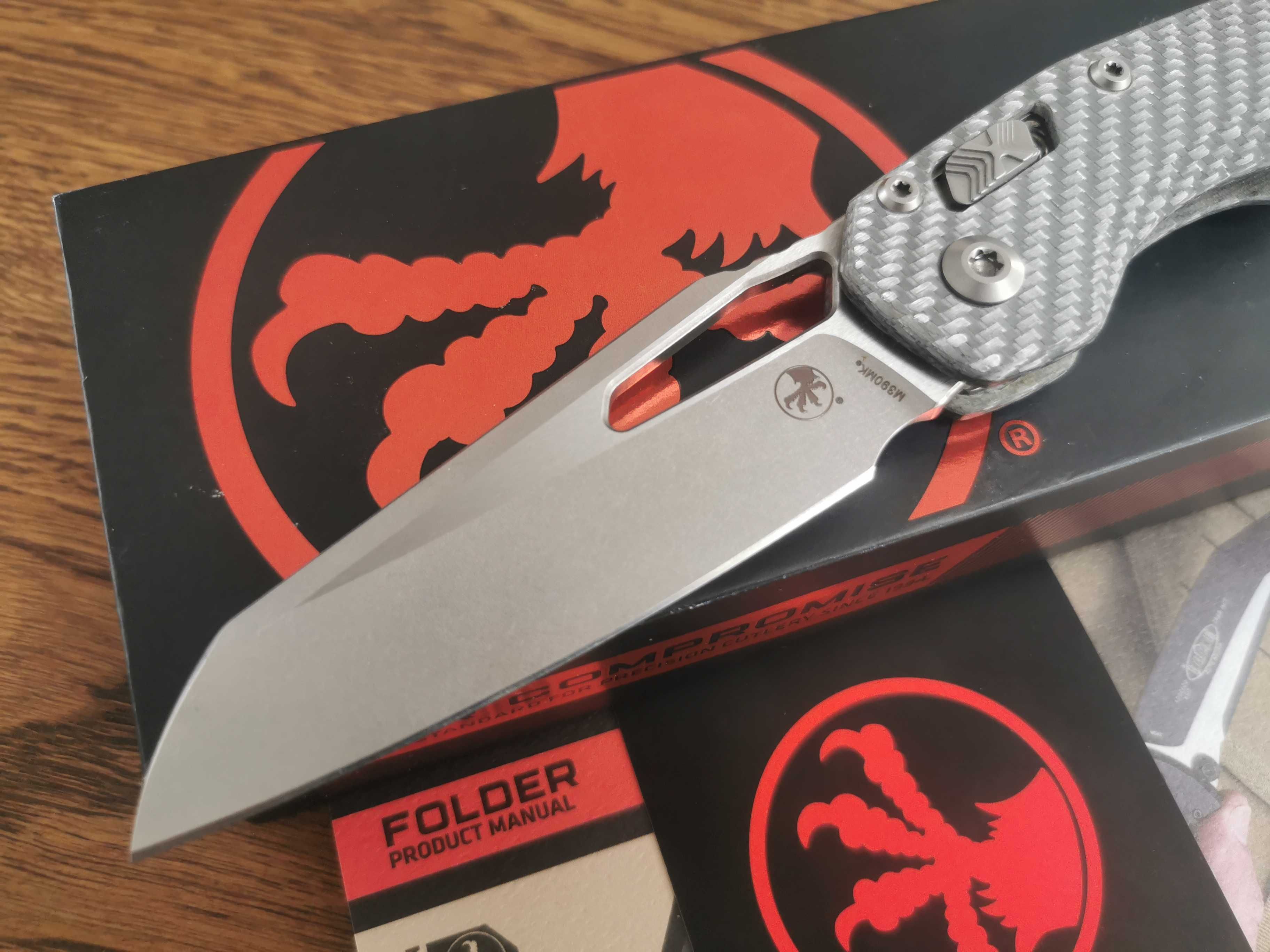 Nóż Microtech MSI z customowymi okladkami Silver twill