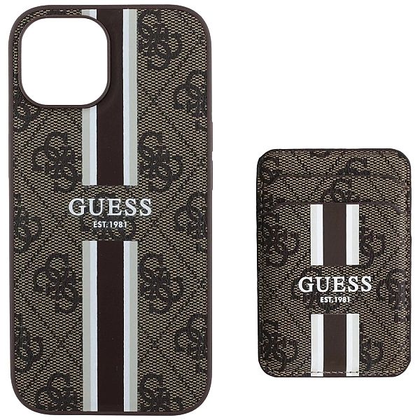 Etui Guess 4G Stripes z portfelem Magsafe do iPhone 15 brązowy