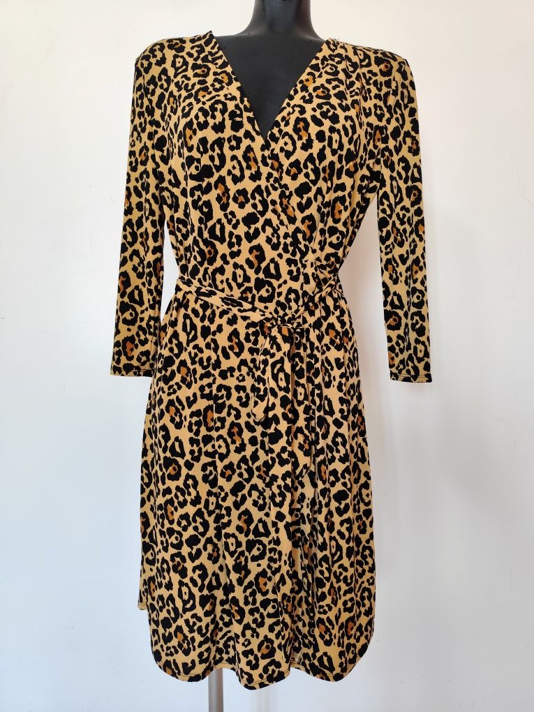 Vestido aberto de padrão leopardo - Mango (Tam. L)