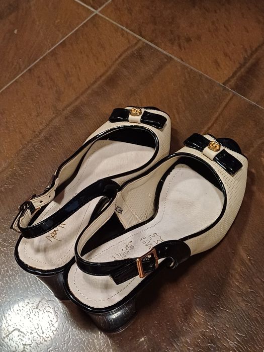 Sandały na słupku 37, z kokardą, slingback