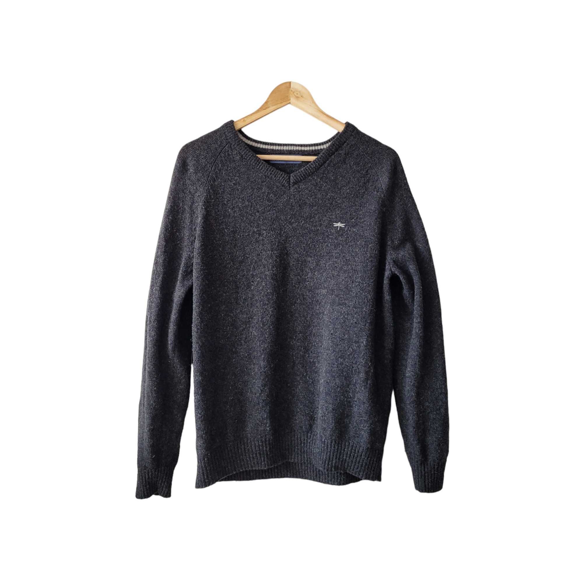 Szary wełniany sweter męski L Easy 100% wełna jagnięca ciepły na zimę
