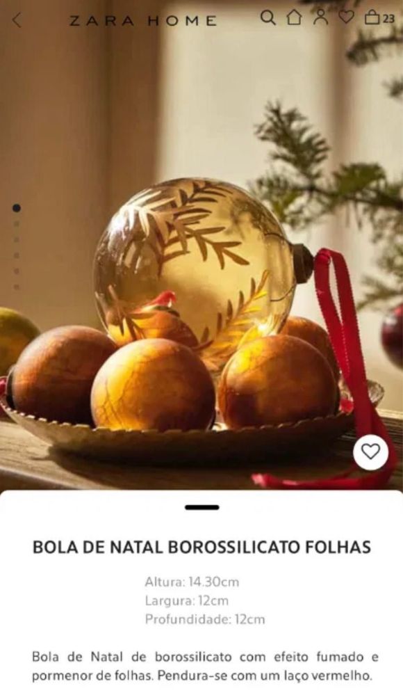 Bola Grande de Natal Borossilicato Folhas Zara Home