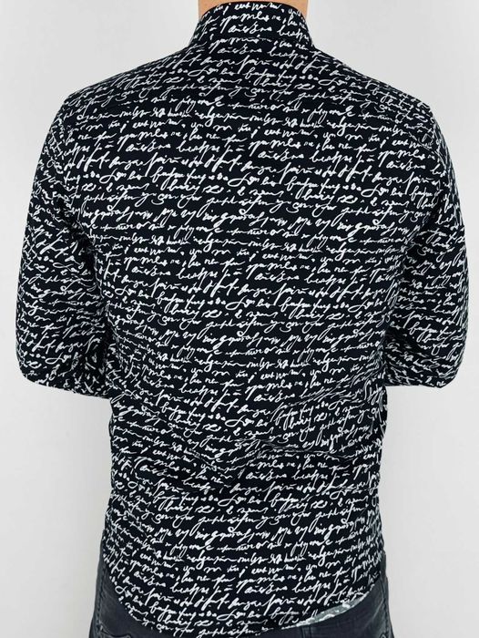 GIOVANNI PERA Koszula męska K012 Pismo, czarna-biała, elastyczna